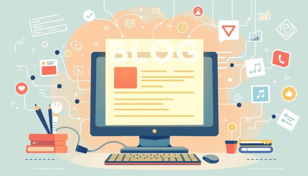 An illustration showing the concept of AI generating blog posts