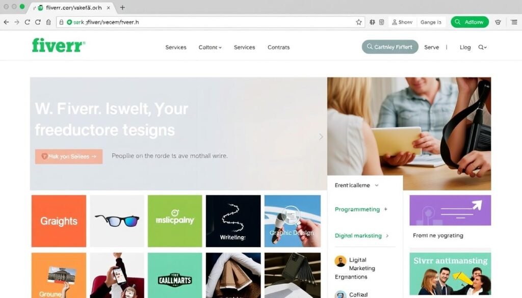 Fiverr homepage showing various service categories for how to make money with Fiverr