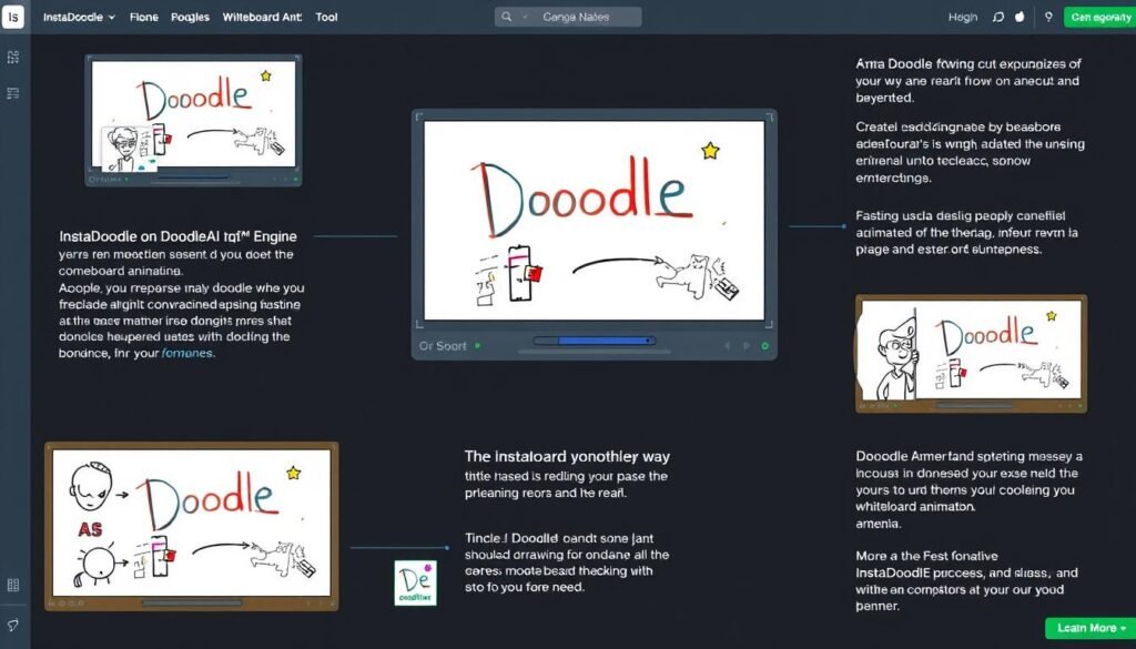 Generate an image of InstaDoodle's DoodleAI™ Engine interface creating a whiteboard animation.