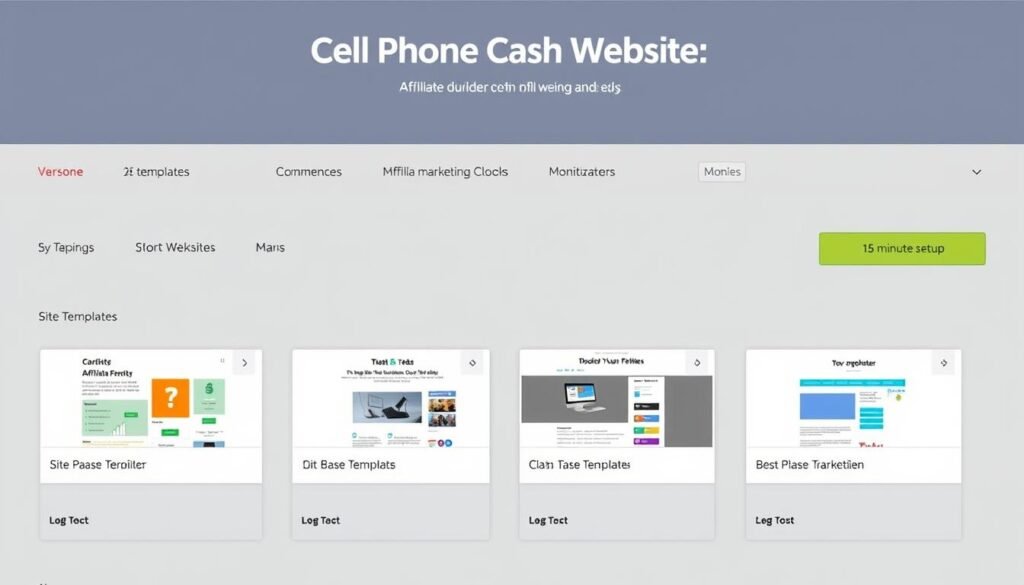 Cell Phone Cash Website builder dashboard showing the affiliate site creation interface
