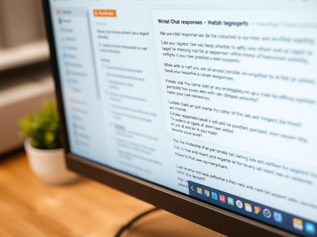Computer screen showing chat templates and scripts for online chat support jobs