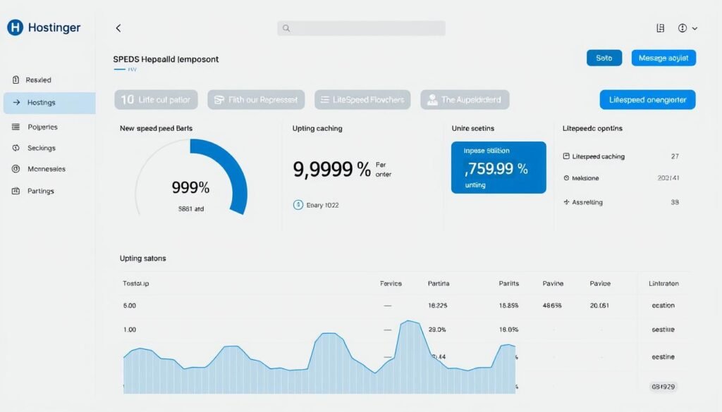 Hostinger dashboard showing speed metrics and performance features Hostinger dashboard showing speed metrics and performance features