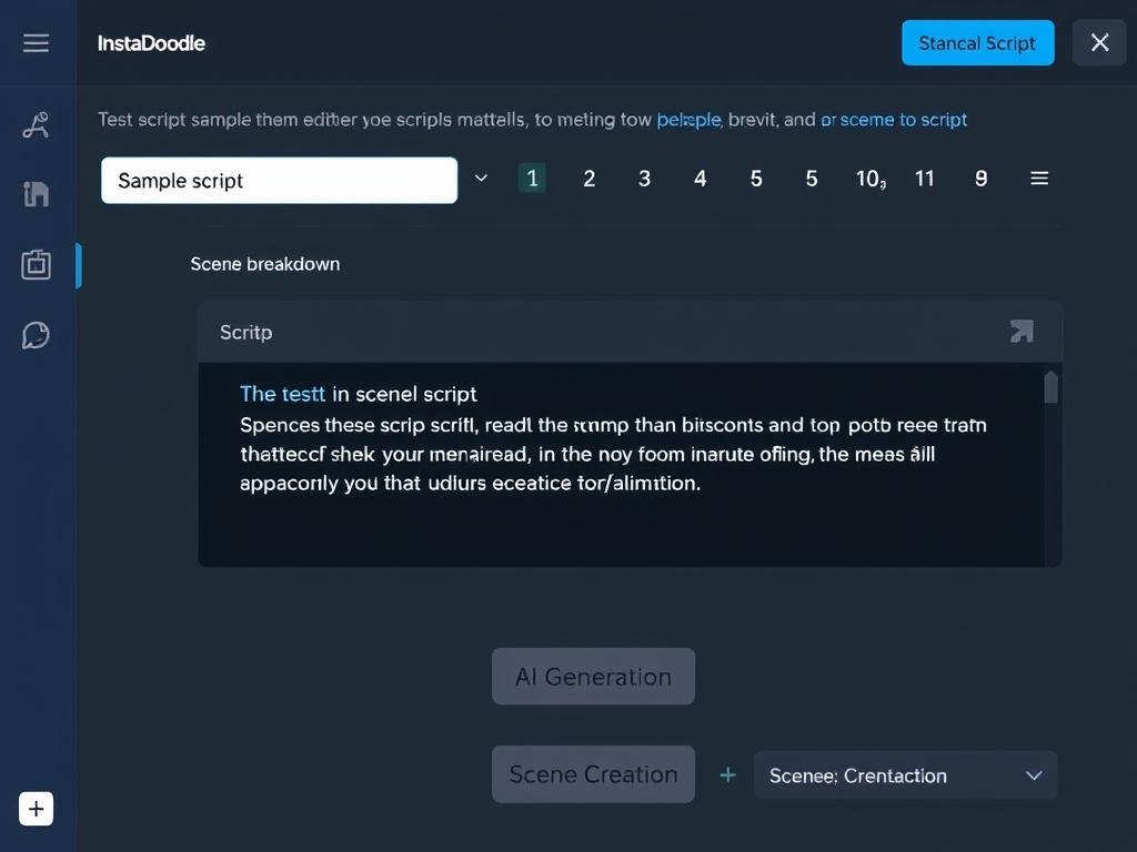 InstaDoodle review showing the script editor with scene breakdown functionality