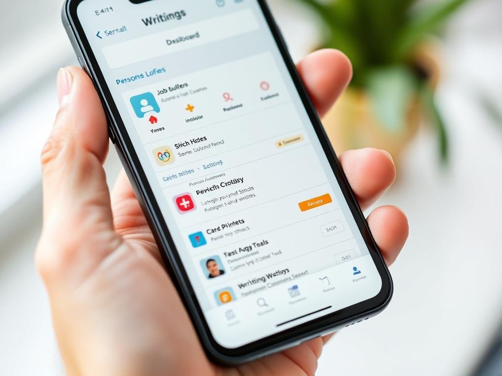 Mobile phone showing Paid Online Writing Jobs dashboard interface