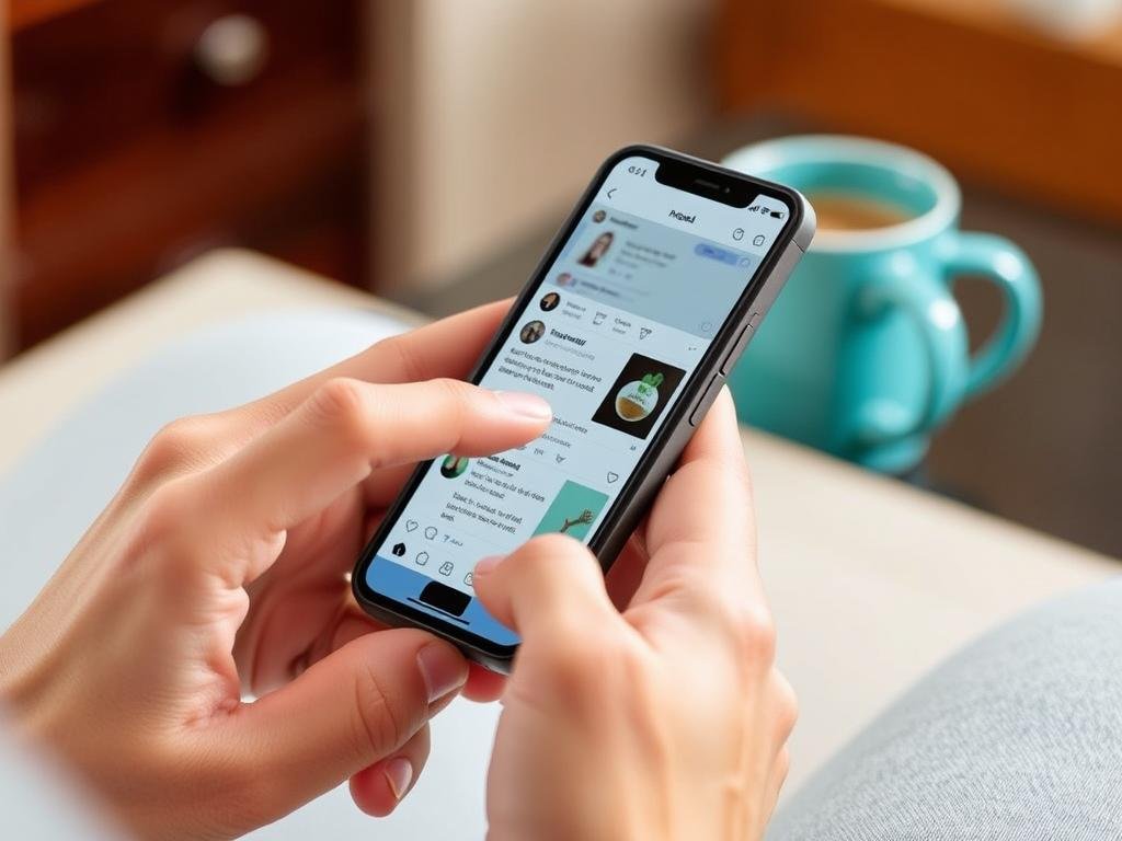 Person completing simple social media tasks on smartphone Person completing simple social media tasks on smartphone