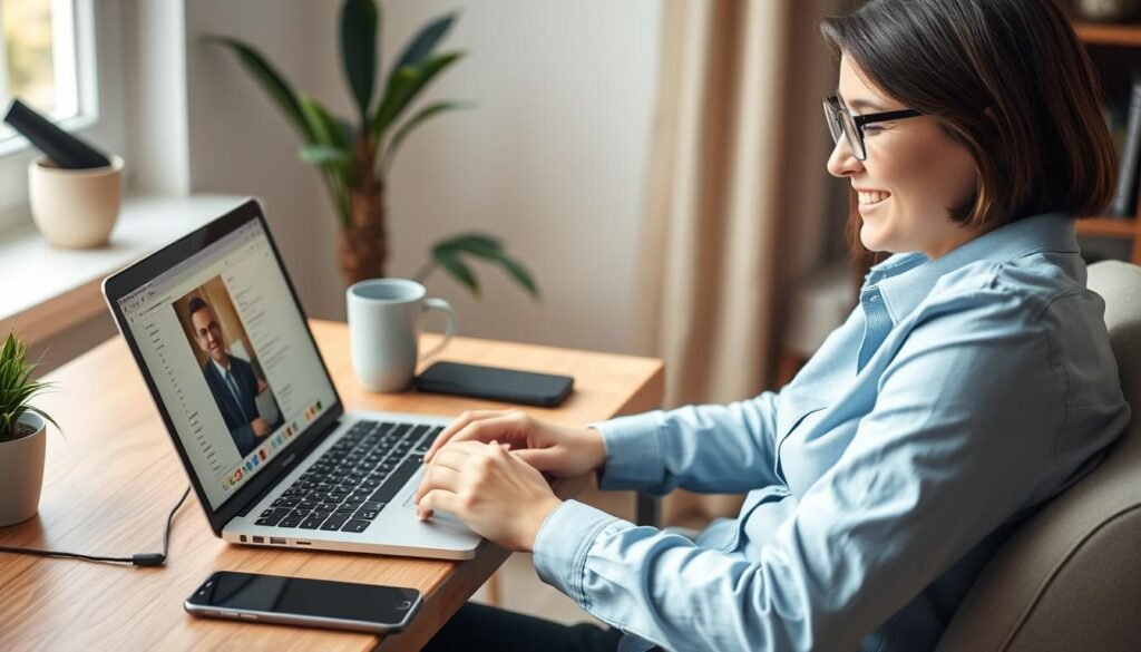 Person working from home as a Social Sale Rep chat assistant