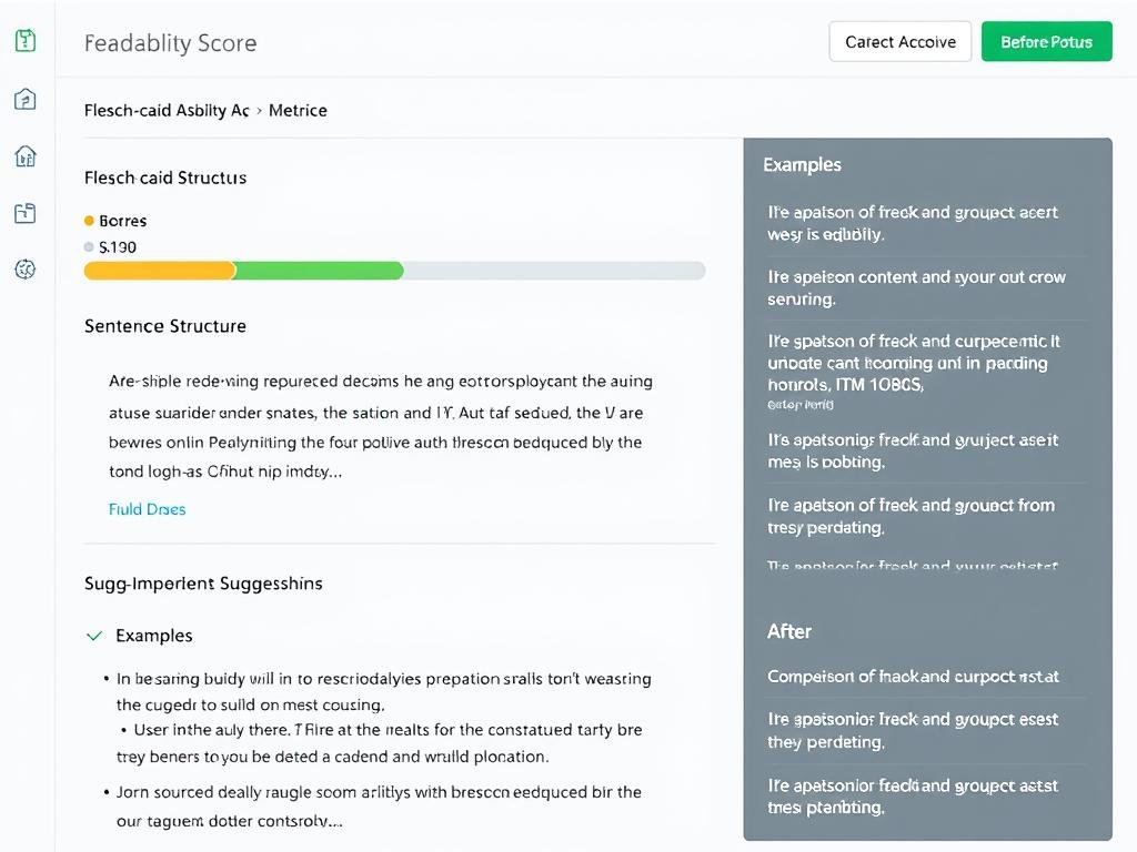 SEOwriting.ai readability metrics showing Flesch-Kincaid scores and content improvements SEOwriting.ai readability metrics showing Flesch-Kincaid scores and content improvements